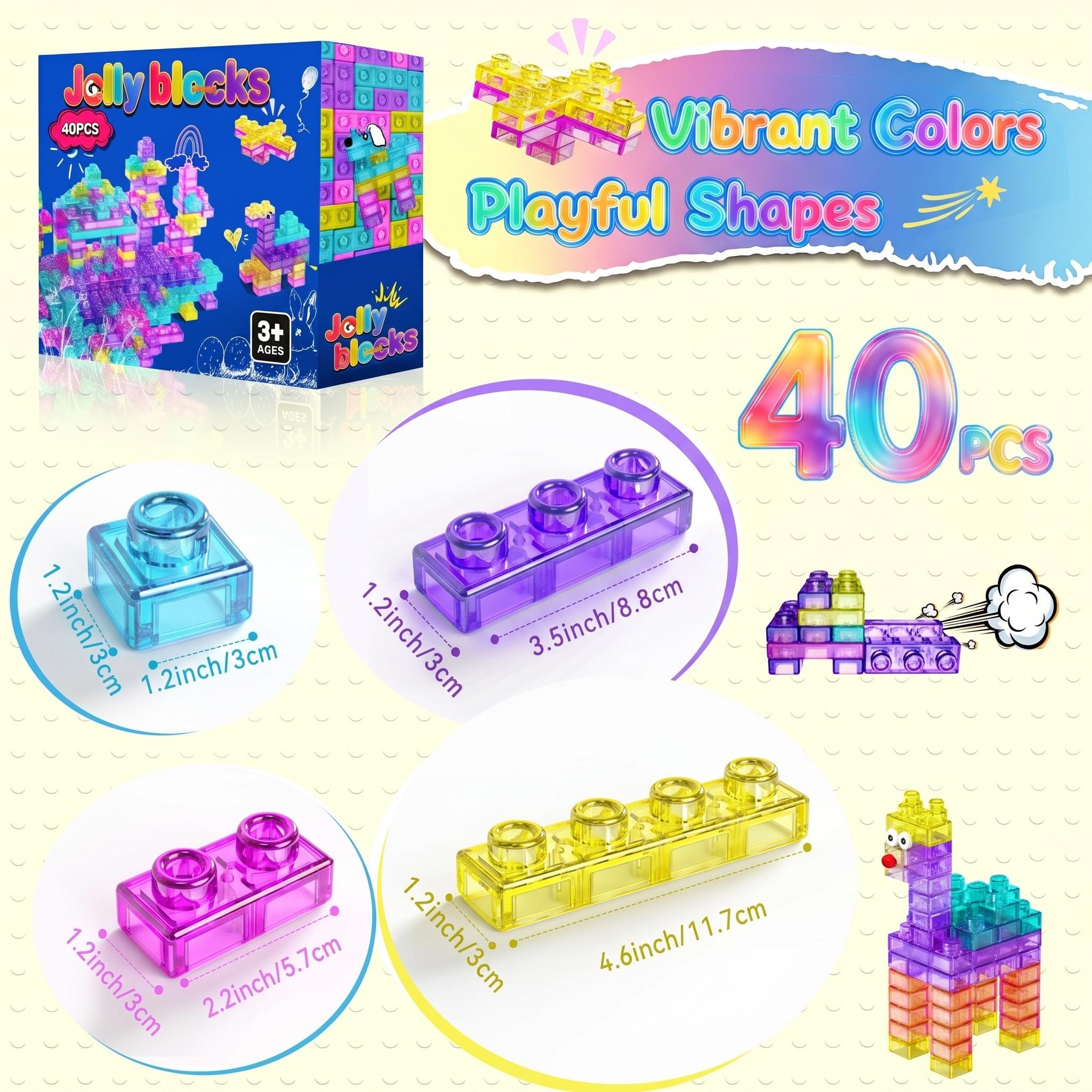40pcs Colorful Candy Soft Gel Building Blocks Stress Relief Toy, Unisex Age 6+, Kids Toy, Holiday Gift, Fun Educational Playset