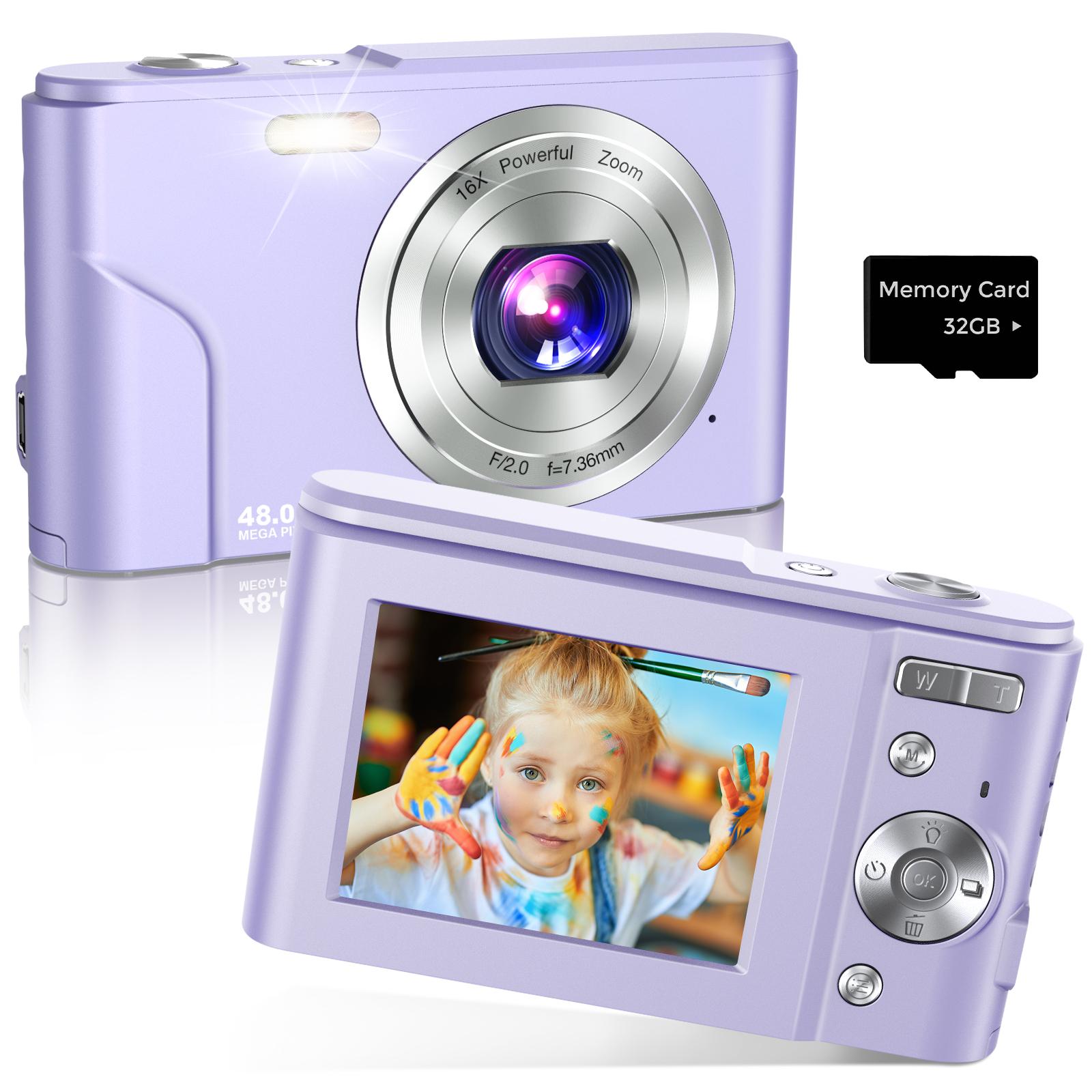 48MP 1080P Digital Camera, 1 Count 16X Digital Zoom Camera with 32G Memory Card, USB Rechargeable Auto Focus Camera, Point & Shoot Camera for Teenager Beginners, Rechargeable Portable Camera