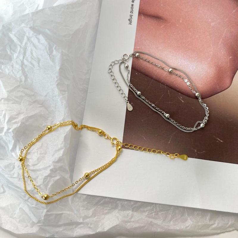 EAMTI 925 Sterling Silver Double Bead Bracelet Dainty Jewelry Gifts for Women Mother's Day/Birthday/Anniversary Day/Valentine’s Day