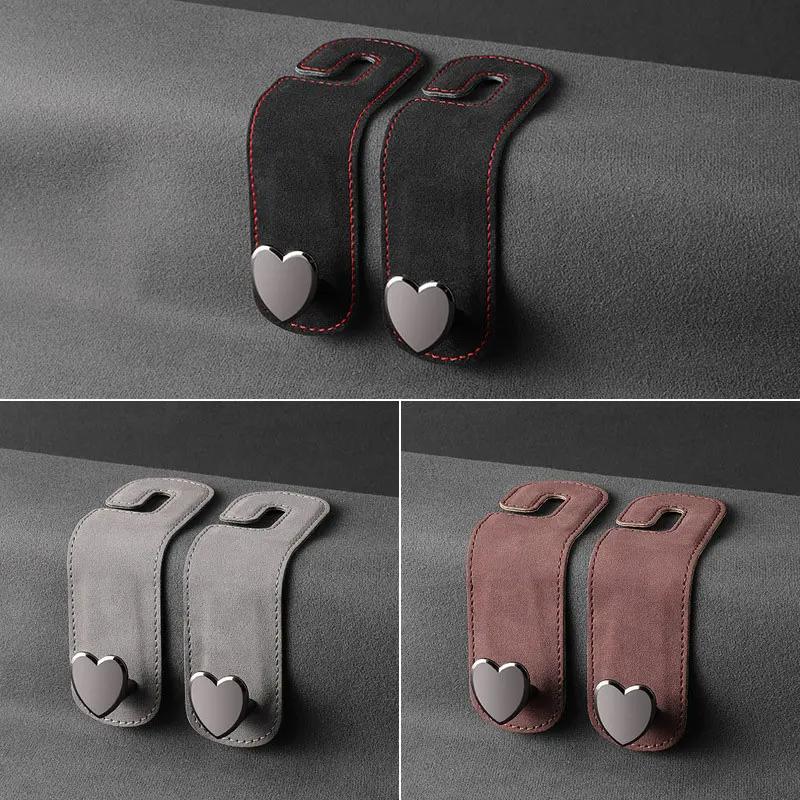 Heart Shape Metal Car Seat Headrest Hooks 2 in 1 Leather Car Seat Back Hook Purse and Bag Backpack Double Hook Car Seat Hanger Backseat Hanging Organizer Car Storage Organizer