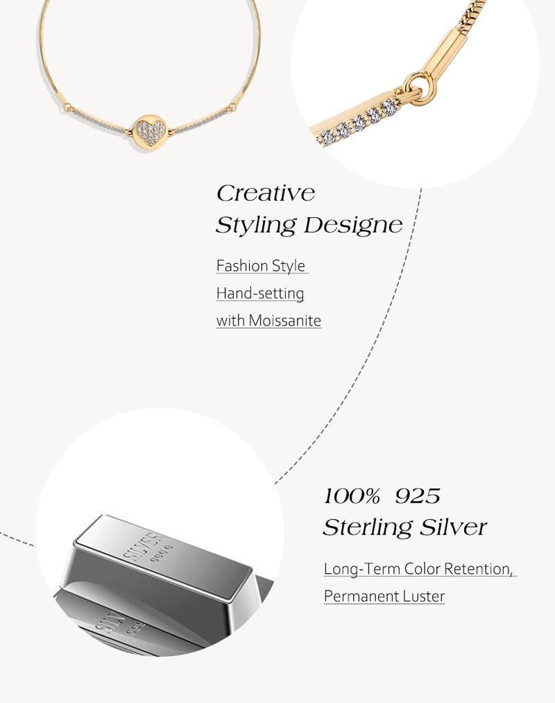 D VVS1  Fashion Heart Lab-Created Moissanite Bracelet  For Women and Girls Engagement birthday Gift Jewelry Adjustable B034