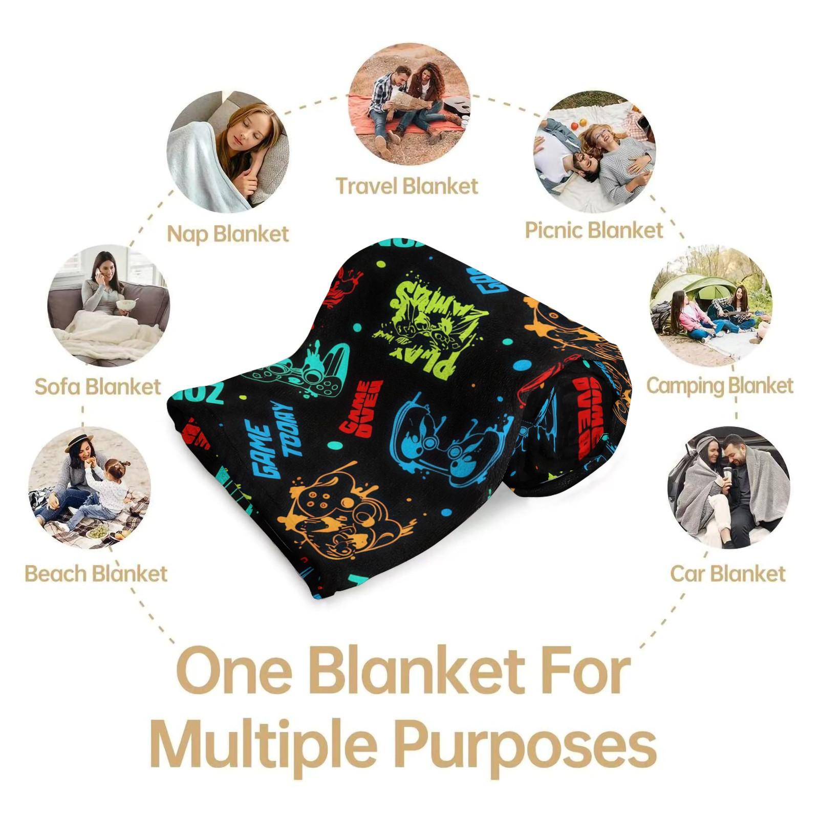 Multi-Style Gamer Throw Blanket, Soft Skin-Friendly Plush, Lightweight Cozy, Video Game Controller Print, for Couch Bed Office, All Seasons, for Boys Girls Teens, Aesthetic Room Decor