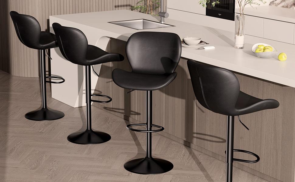 Swivel Bar Stools Set of 2,PU Leather Upholstered Barstools with Back & Footrest,Adjustable Height 22.2-31IN ，Counter Height Bar Chairs
