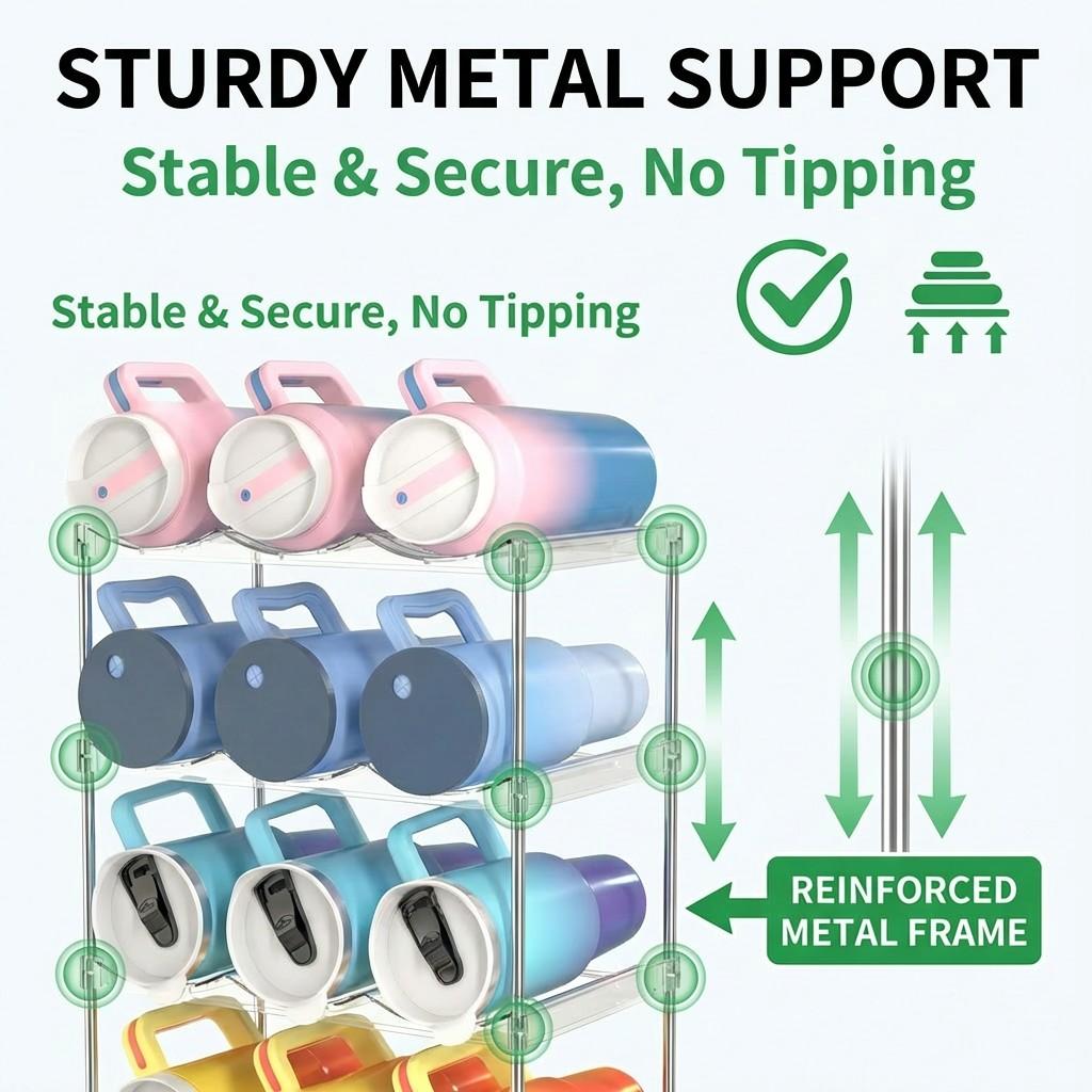 Multi-Layer Stackable 40oz Water Cup Storage Rack, Ps Plastic Wine Bottle Holder, Space-Saving, Dishwasher Safe, Ideal for Kitchen Dorm Office