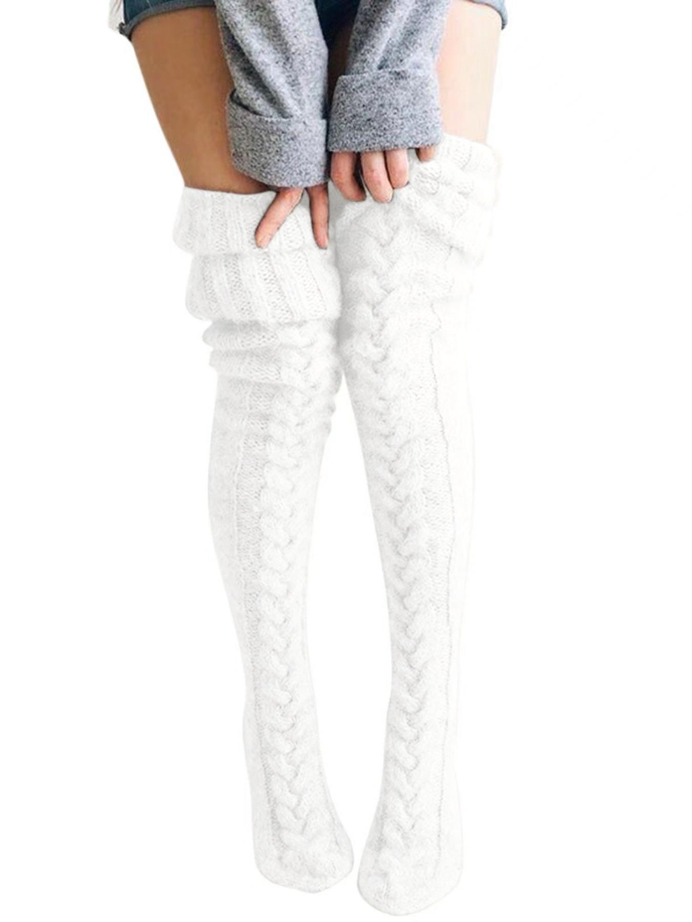 Thick Knit Warm Leggings Over-The-Knee Socks, Fall Winter Casual Fashion, Hand Wash Only, Elastic, Polyester Elastane Blend, Christmas Gift Idea