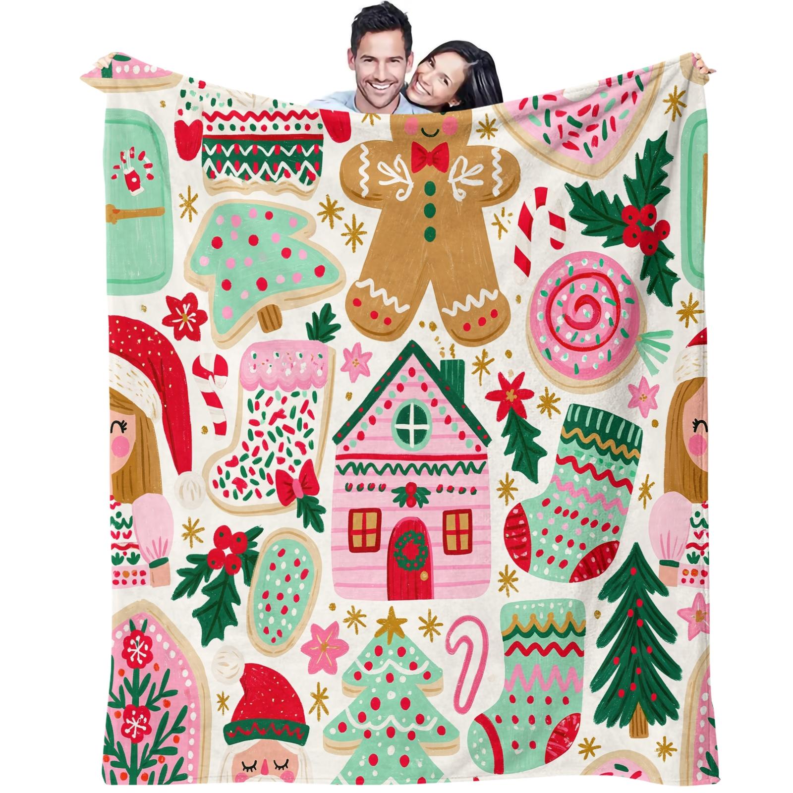 1PC Christmas Tree Star Printed Super Soft Milk Fleece & Flannel Throw Blanket, 300GSM Anti-Static All-Season Blanket, Ideal for Air-conditioned Room, Lightweight Warm Throw for Bed Sofa Couch Office Travel Camping Home Decor, Machine Washable Non-F