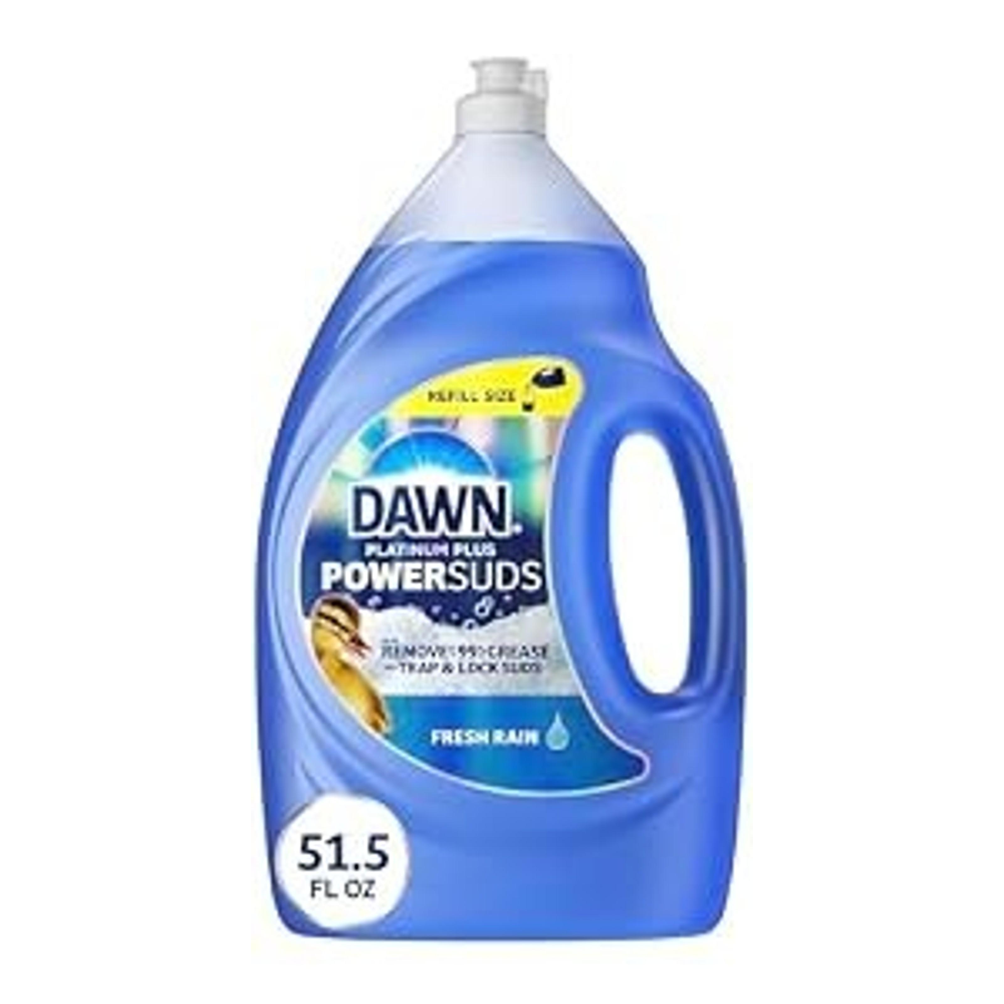 Dawn Platinum Refill Jug Dish Soap, Fresh Rain Scent Liquid Dishwashing Detergent Powerful Dawn Dish Soap for Tough Grease Removal Dishwashing Liquid Value Pack, 51.5 oz (Pack of 2)
