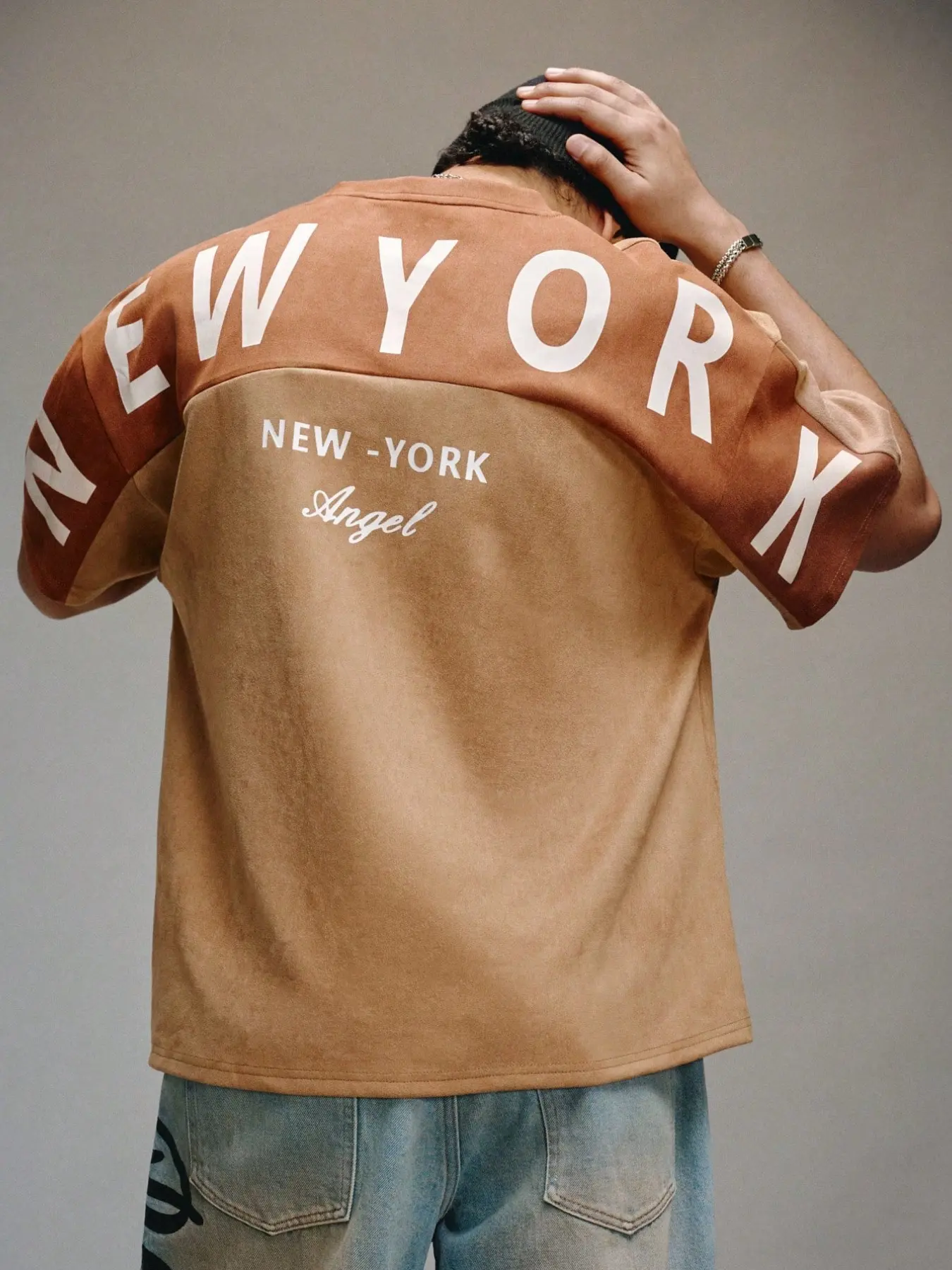 Men's American Style Loose Fit Casual Letter Print T-Shirt, High Street Fashion, Patchwork Daily Wear Short Sleeve