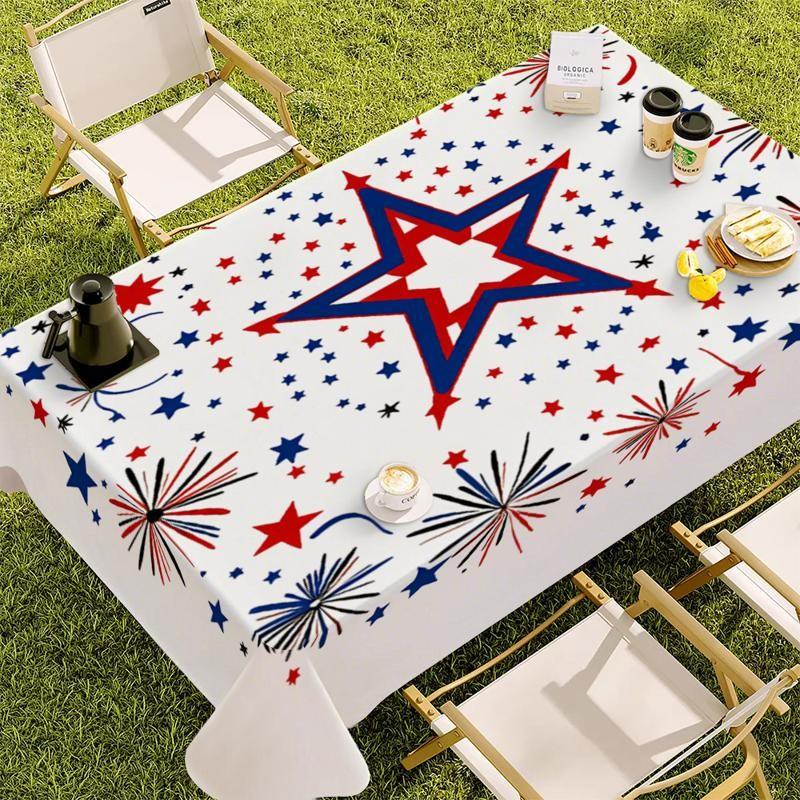 Rectangular Tablecloth, Multiple Specifications Available, Multi - Color, Polyester Material, Star & Firework Patterns, Easy to Clean, Suitable for Daily Use, Festivals, Anniversaries, Independence Day, Cozy Dining Room Decor