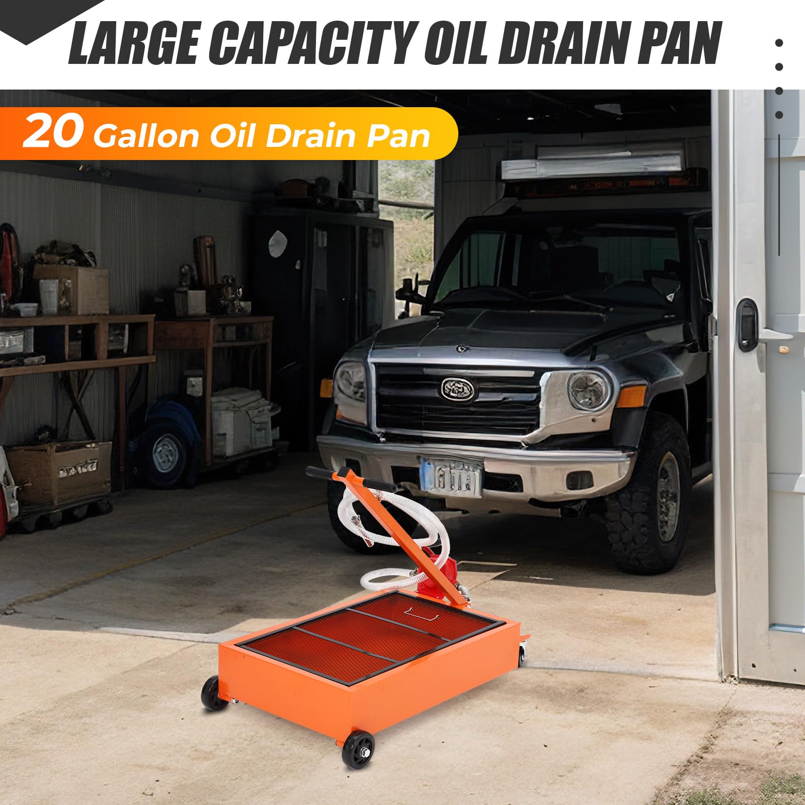 【GARVEE】Oil Drain Pan-20 Gallon and 15 Gallon Low Profile Options with Hand or Electric Pump, Includes 8ft Hose & Folding Handle, Perfect for Efficient Oil Draining in Cars, SUVs, and Trucks. Tools Portable 【GARVEE】Oil Drain Pan-20 Gallon and 15 Gallon Low Profile Options with Hand or Electric Pump, Includes 8ft Hose & Folding Handle, Perfect for Efficient Oil Draining in Cars, SUVs, and Trucks. Tools Portable