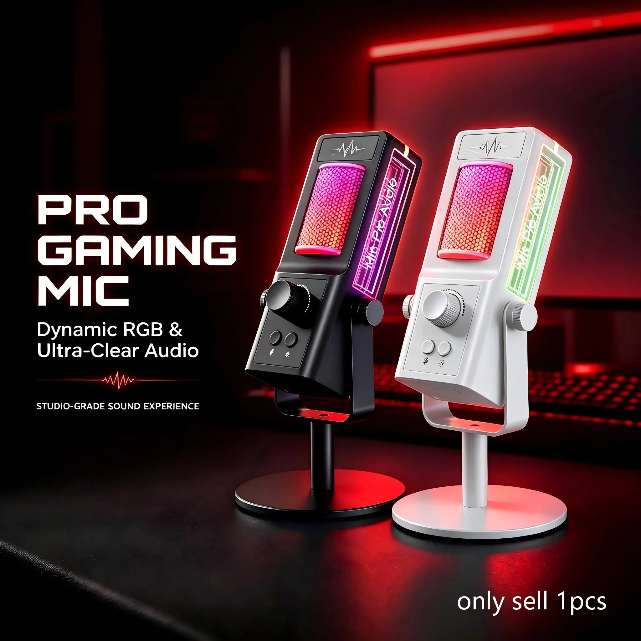 Professional Gaming USB Condenser Desktop Mic, RGB Light, Heartbeat Pickup, Real-Time Monitoring, Plug-And-Play, for PC, Phone, Streaming, Podcasting