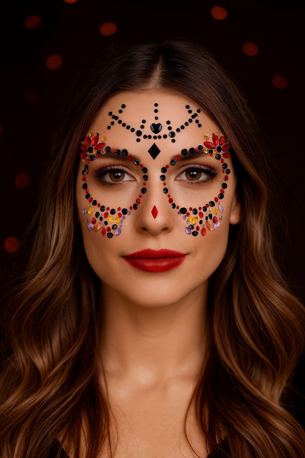 Halloween skull face rhinestone stickers, forehead rhinestones, stage makeup face rhinestone stickers, decorative makeup rhinestones, party face stickers