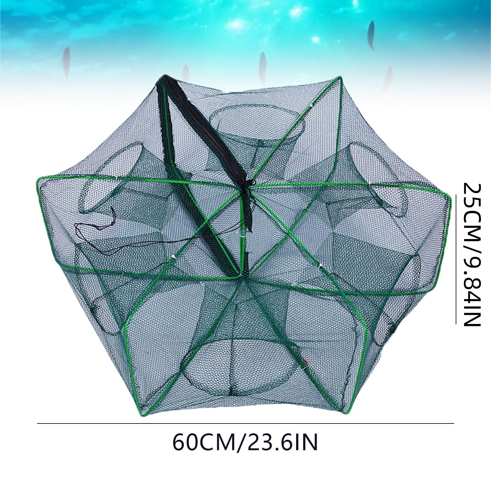 Automatic Folding Reinforced Durable Fishing Mesh Fishing Trap Net Set, Baitcasting Lure Kit for Carp Catfish Shrimp Crab Traps (set of 2)