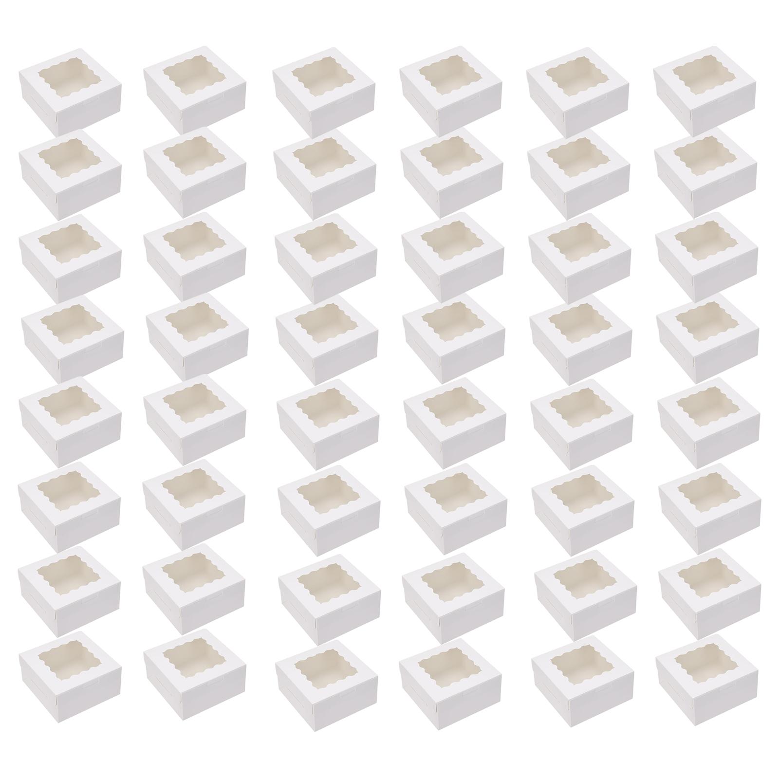 White Gift Cookie Boxes, 3.39'x3.39'x2.48' Bakery Boxes with Window, for Mini Cake Treat Dessert Pastry Donuts Macaroon Strawberries Chocolate Candy
