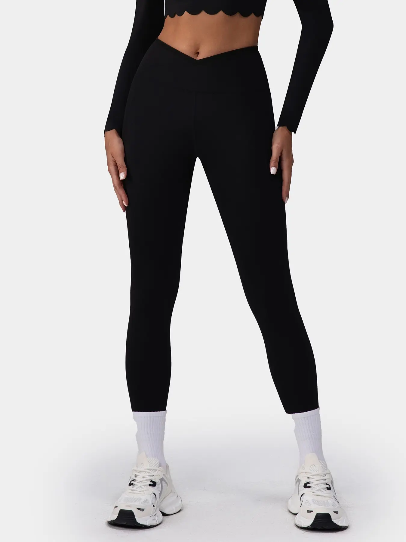 Women's High Waist Cross V-Shape Yoga Tight Pants, Tummy Control Anti-See-Through Elastic Long Fitness Sports Pants, Workout Leggings