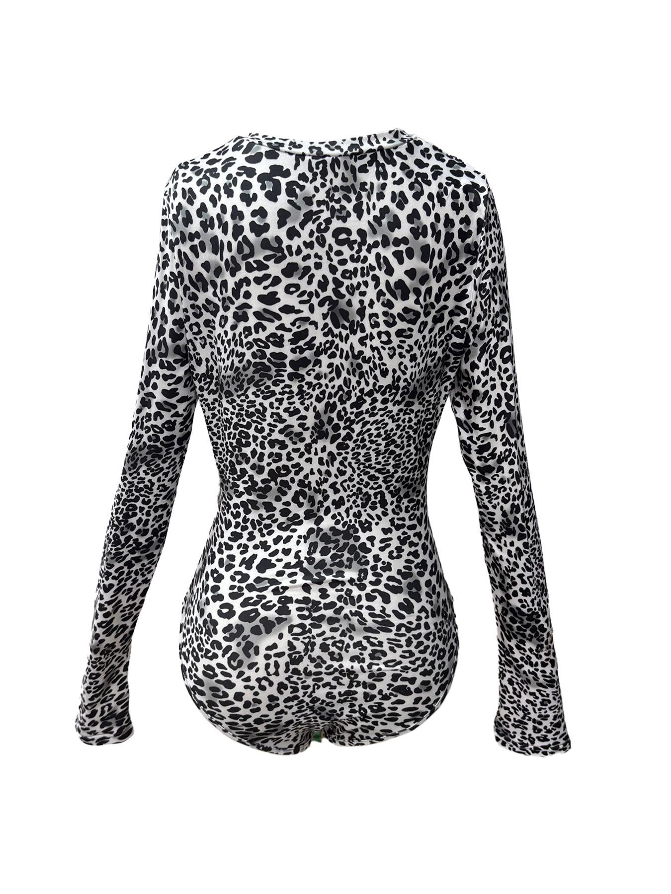 Women's Leopard Print Zipper Thumb Hole Design One-piece Bodysuit, Fashion Casual Long Sleeve Bodysuit for Daily Outdoor Wear, Women Clothes for Spring & Fall, Womenswear