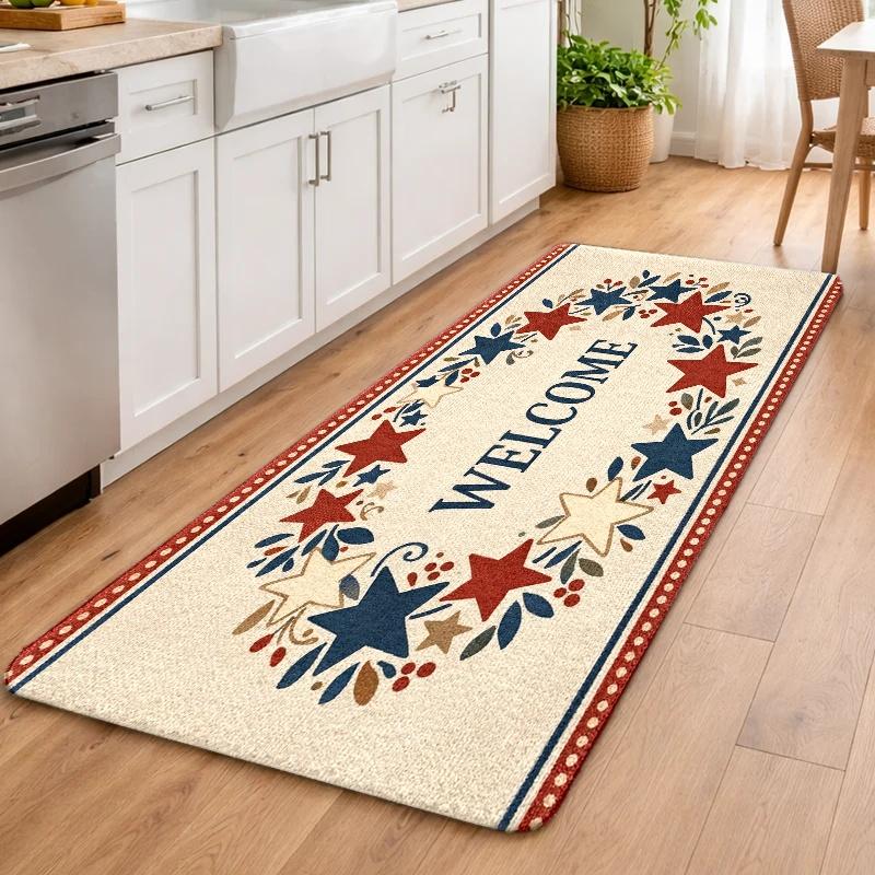 Country Star Wreath Print Doormat Flannel With Rubber Backing Non Slip Absorbent Durable Machine Washable Multipurpose Floor Rug Perfect For Front Door Entryway Living Room Bathroom Indoor Home Decor Treads Stair Non-Slip