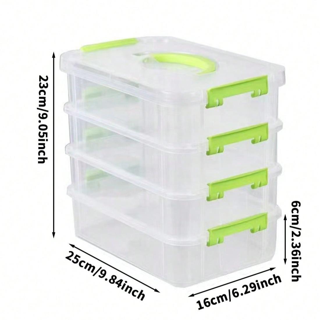 4-Tier Stackable Transparent Plastic Storage Box with Latch, Waterproof Large Capacity Home Office Organizer, Portable Food Safe Container, Multilayer Storage