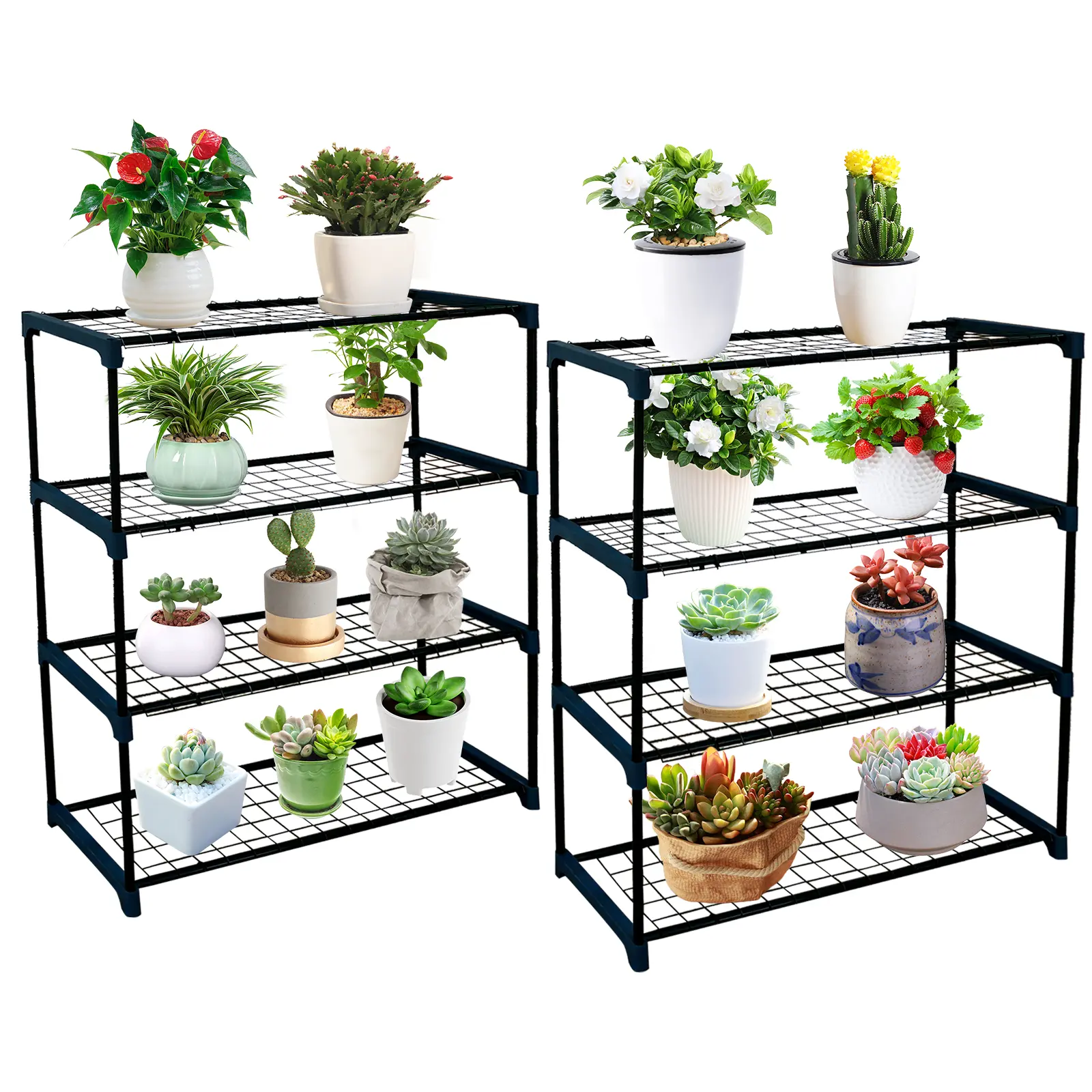 Plant Greenhouse Shelves,4 Tier 2 Pack Plant Display Rack Shelf Stand w/ 72lbs Weight Capacity,Portable Rustproof Metal Shelf Plant Stand Rack Greenhouse Accessories