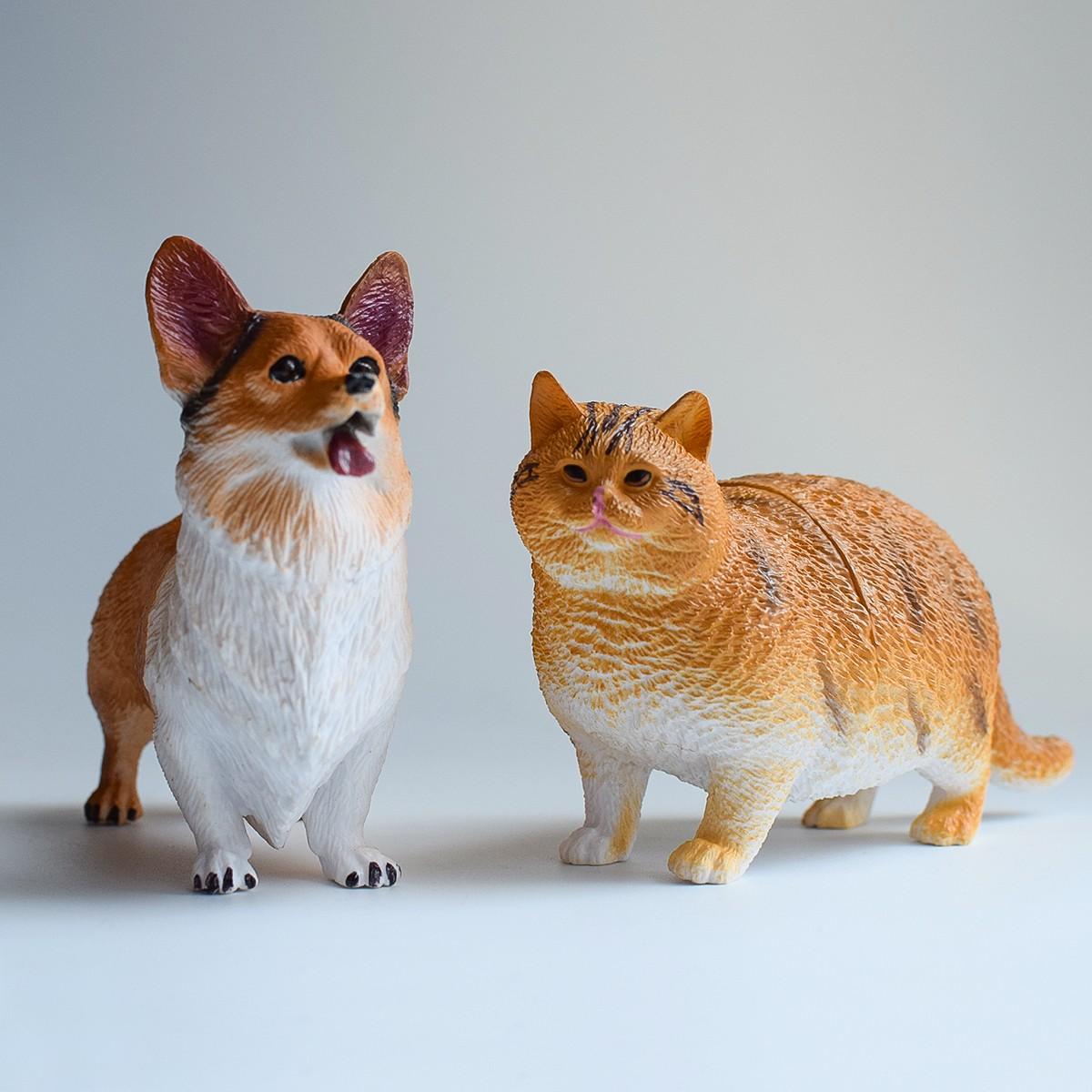 2 PVC Replica Cat and Corgi Dog Models, Cute Healing Pet Decor, Desktop Ornament, Birthday Gift, Festival Photography Props