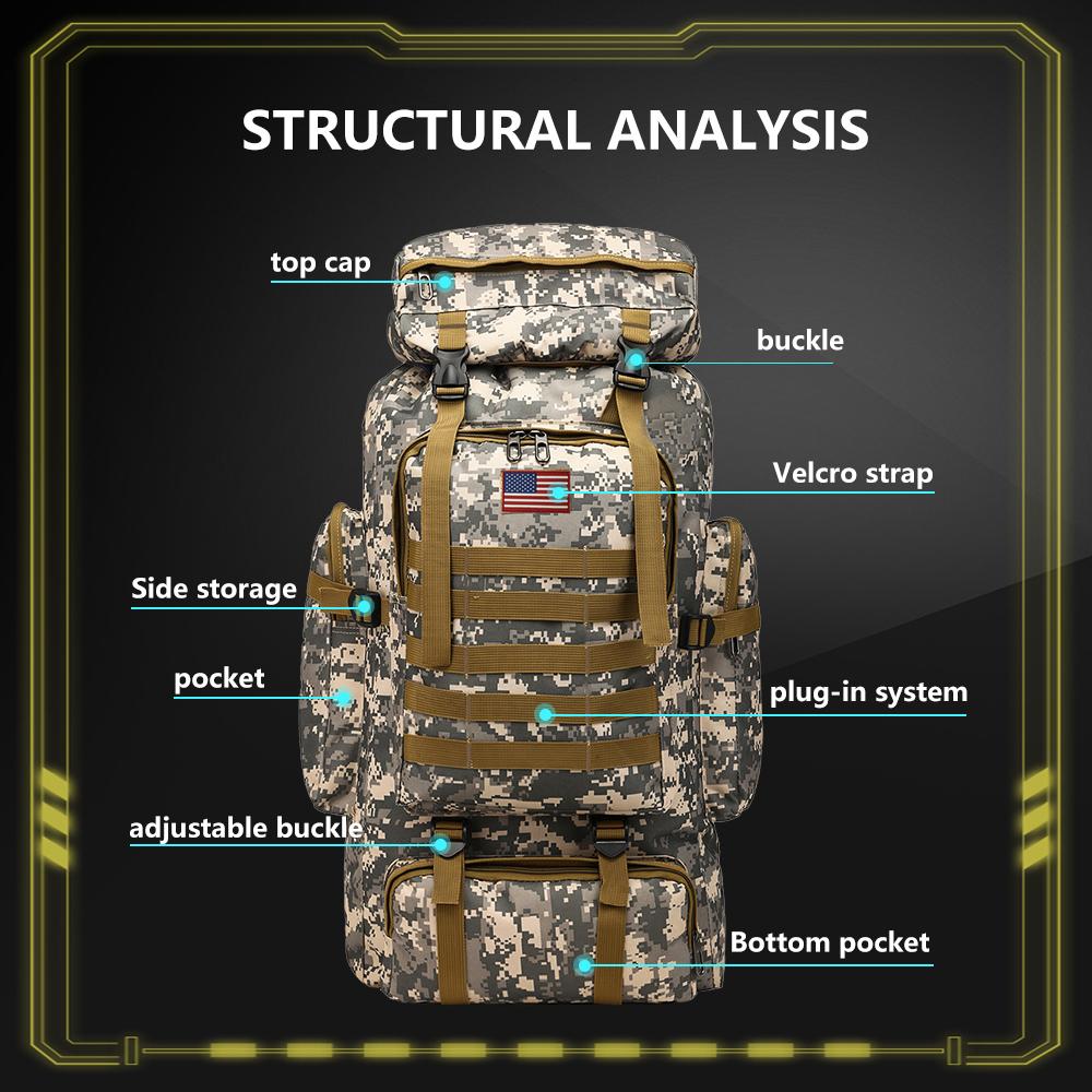 【Jumahe】Prepper Bags, 80L Big Forest Bugout Bags, 600D Oxford Fabric Go Bag, Waterproof and Breathable Travel Backpack, Spend night Biggie Handbag, Rugged and Durable Men's Camouflage Backpack Hiking Camping Hunting Fishing SpringStatements