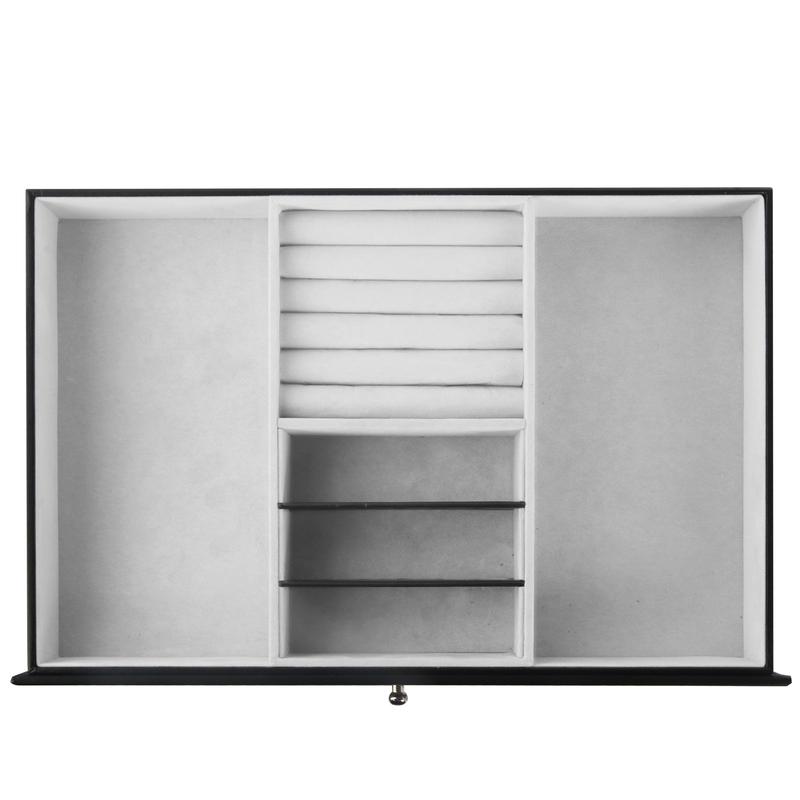 SUNNYGLADE 12 Slot PU Leather Lockable Watch Storage Boxes, Men & Women Jewelry Display Drawer Case, 2-tier Organizer Watch Showcase with Glass Lid (Black)