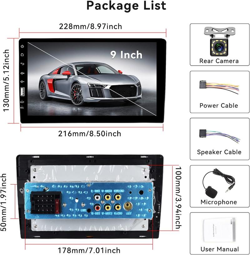 Car Stereo with Car Bluetooth 9 Inch HD Touch Screen Car Stereo with Backup Camera + External Microphone + FM MP5 Player Car Audio Receivers Support Mirror Link SWC USB EQ Car Radio
