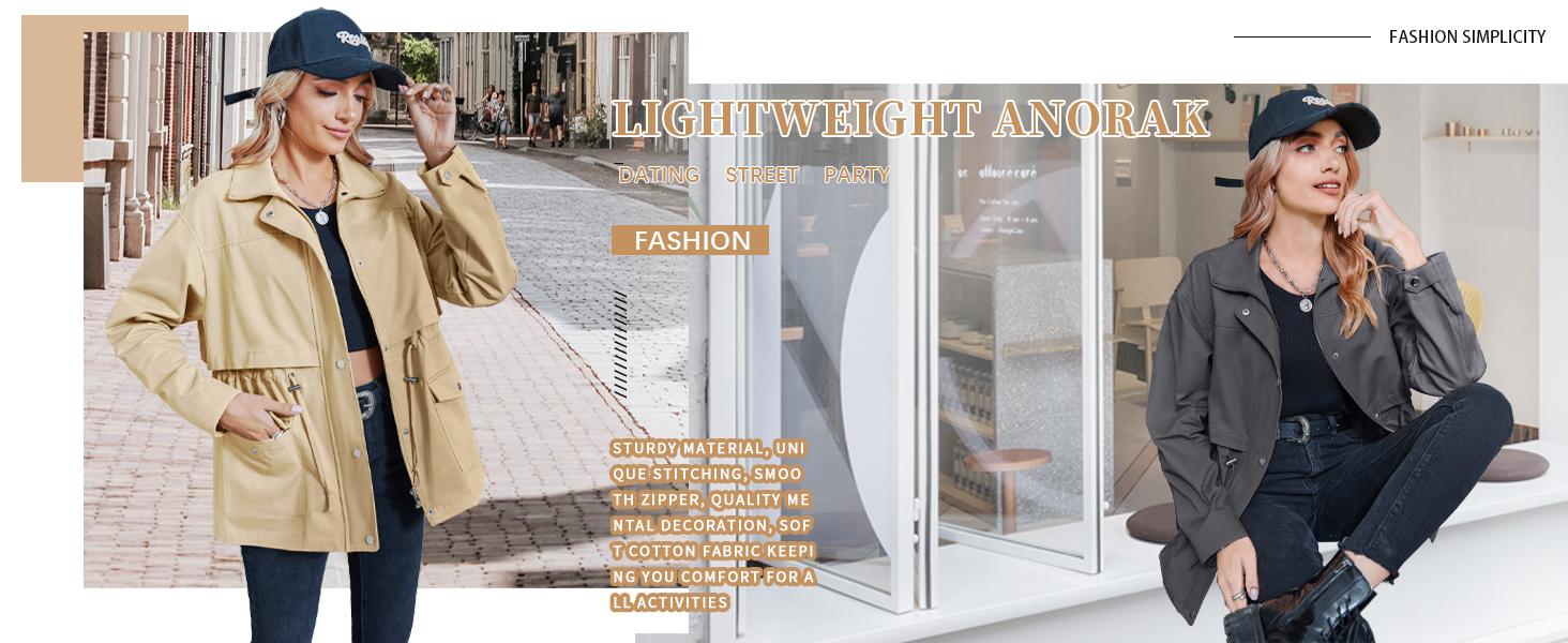 Goranbon Womens Military Anorak Jacket Zip Up Snap Button Parka Safari Utility Coat Outwear with Pockets