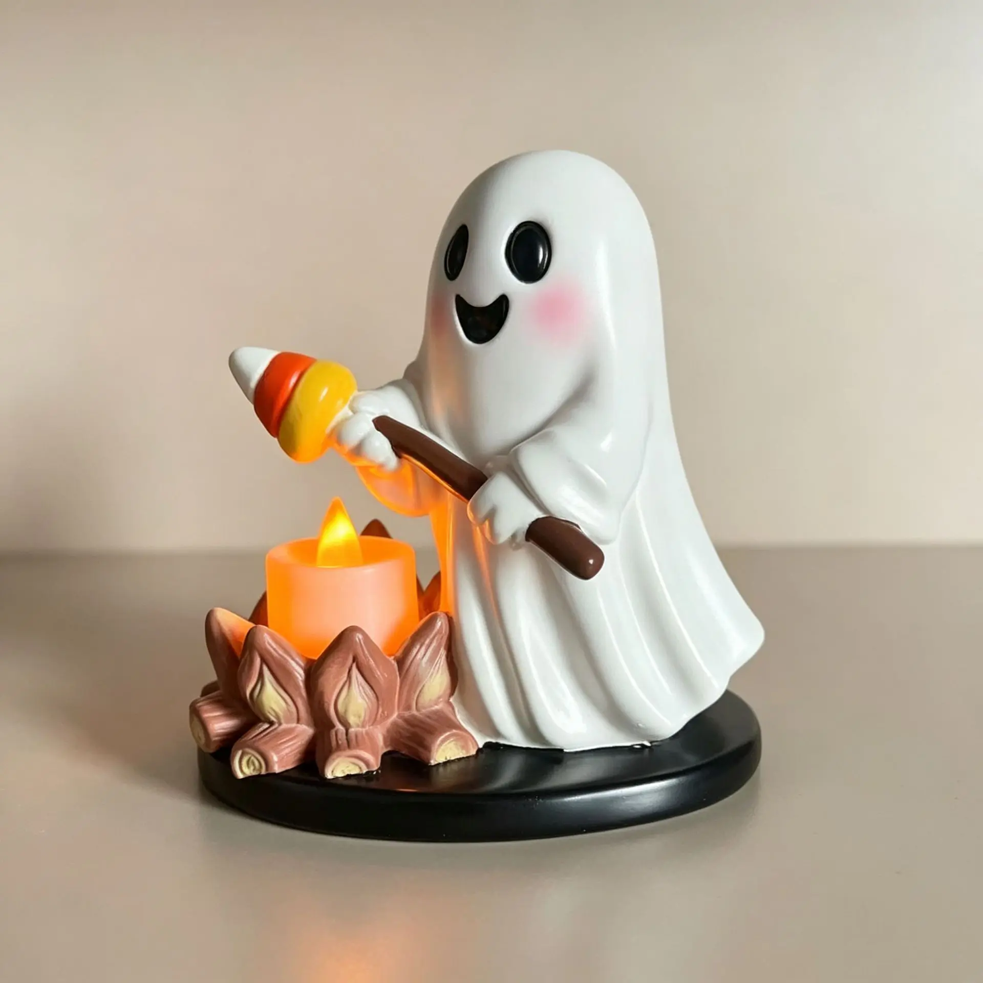 Resin Halloween Tea Light Candle Holder Set – Ghost, Mummy, Scarecrow & Campfire Figurines, Spooky Tabletop Decor for Mantel, Shelf & Centerpiece, Creepy Home Accent for Adults