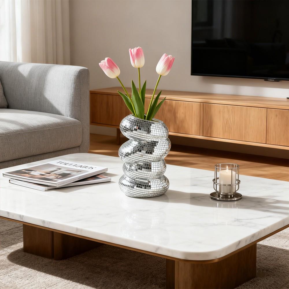 Silver Color Spiral Vase, Disco Style Decorative Vase for Flowers, Elegant Centerpiece for Home/kitchen Decoration, Stylish Floral Accessory