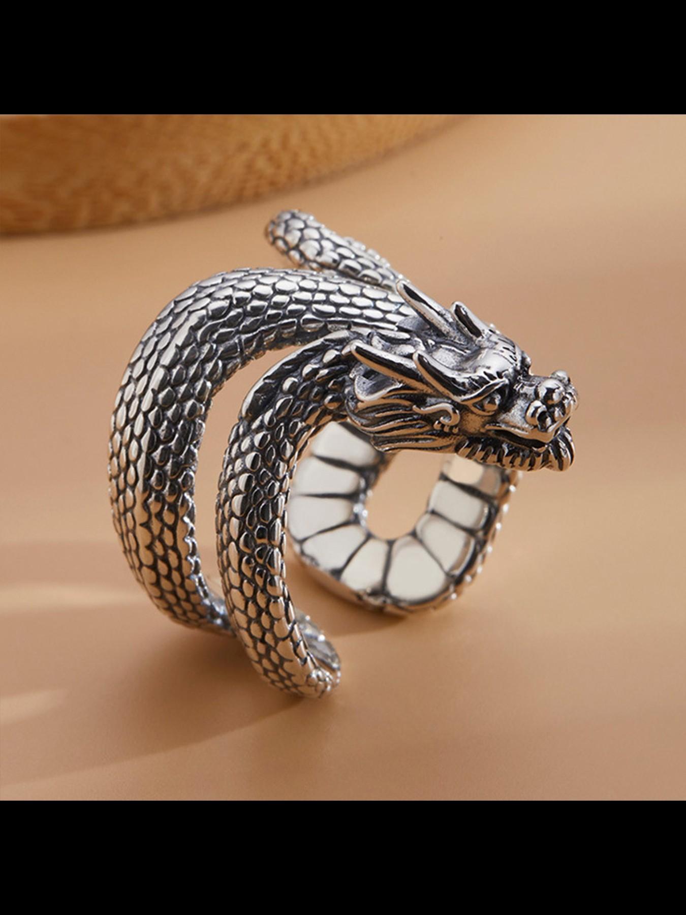 Dragon Year New Index Ring, Unique Personality Fashion Vintage Antique Style, Ethnic Pattern Copper Chain, All Seasons Casual Jewelry