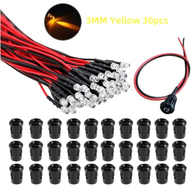 30 Sets/90 Sets 3mm LED Pre-Wired 20cm Dc 3v-12V, Ultra-Bright Mini LED, Plastic Mount, DIY Research Industrial Use