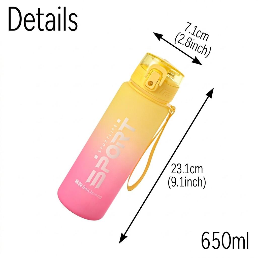 650ML Gradient Sports Water Bottle with Lid, Leak-Proof Plastic Drink Bottle, Portable Outdoor Fitness Cup for Gym, Travel, Coffee, Tea, Juice