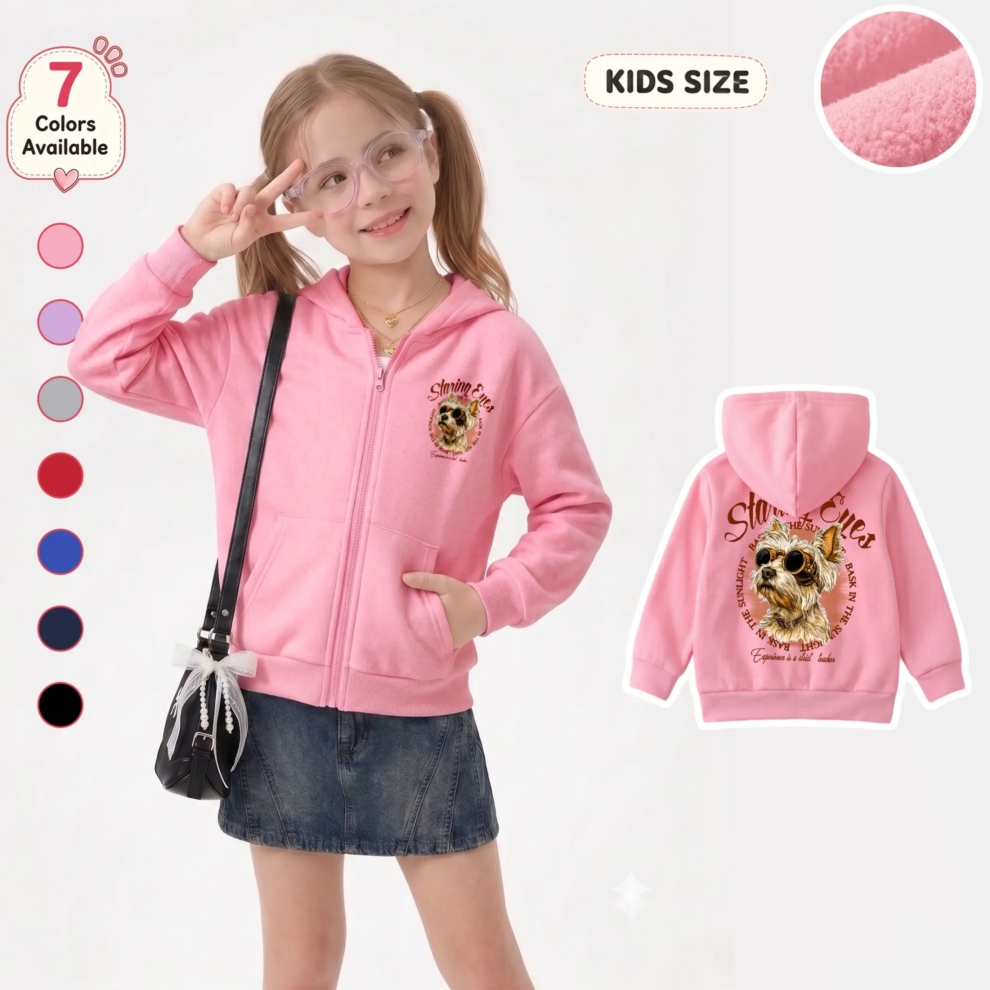 Kids' Full-Length Zip-Up Dog Graphic Hoodie - Regular Fit Casual Sport Sweatshirt Jacket with Front Pocket, Soft Cozy Hooded Outerwear for Boys Girls Fall Winter Daily Wear