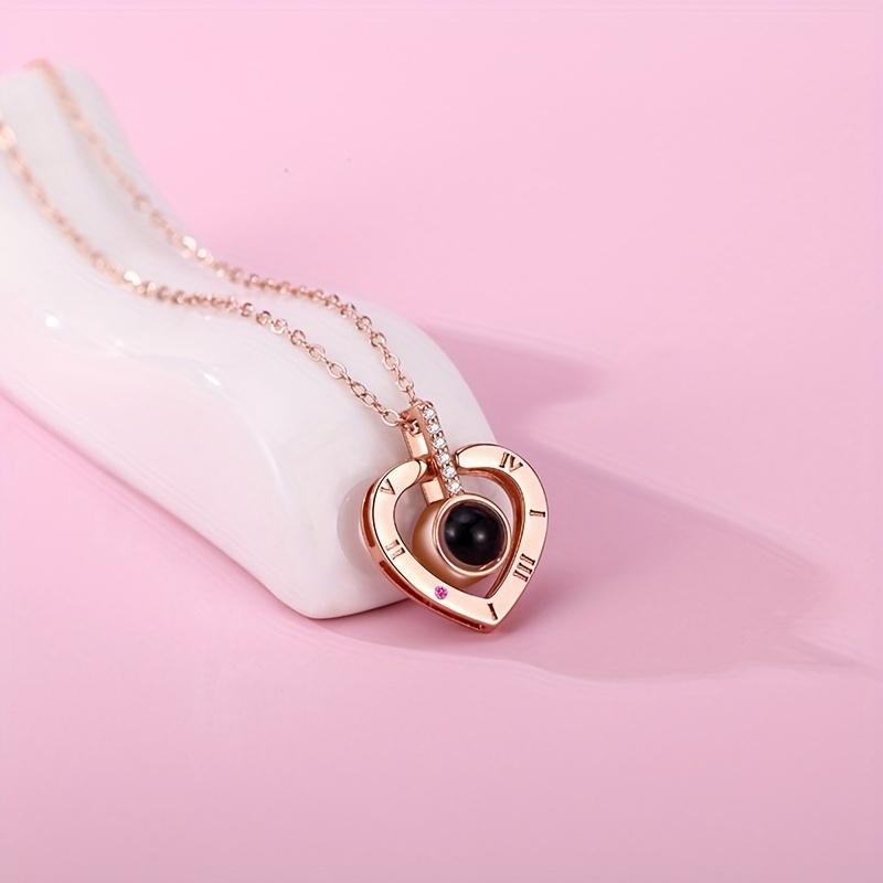 I Love You Valentines Day Necklace 100 Languages Projection Love Heart pendant Necklace for Women Valentine's Day Birthday Gifts for Wife Girlfriend Mom valentines day gifts jewelry