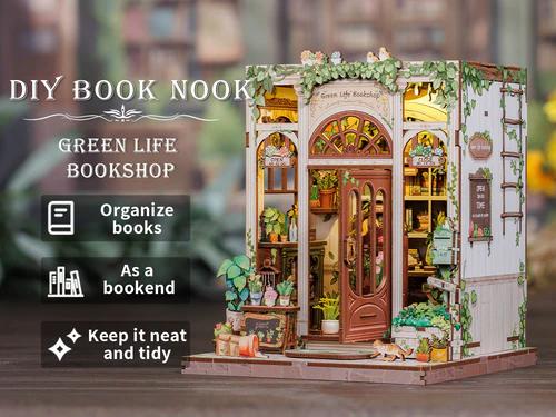 CUTEBEE DIY Book Nook Kit Green Life Bookshop – Wooden Miniature Bookstore Scene with LED Light | Handmade 3D Dollhouse Decor, Holiday and Christmas Gift for Adults CUTEBEE DIY Book Nook Kit Green Life Bookshop – Wooden Miniature Bookstore Scene with LED Light | Handmade 3D Dollhouse Decor, Holiday and Christmas Gift for Adults