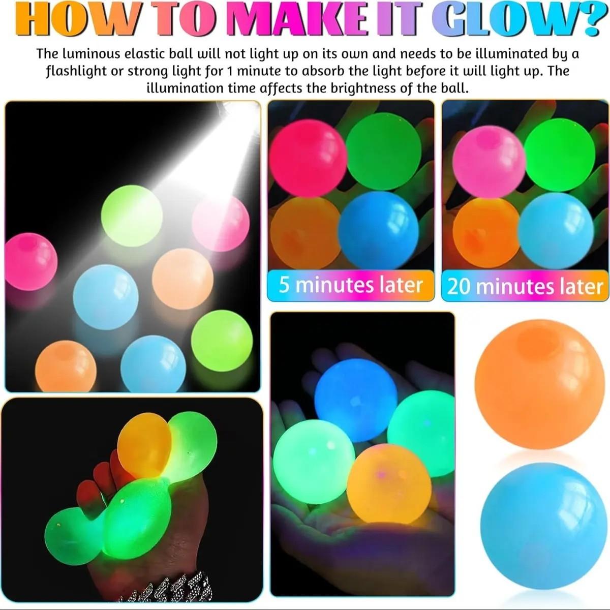 4/8/12 Piece Glowing Sticky Balls, Ceiling Sticky Balls, Glow-In-The-Dark Stress Relief Toys, Christmas Stocking Stuffers for All Ages