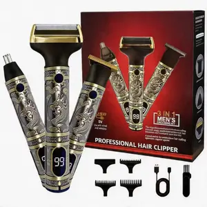 Professional Barber's Grooming Kit, 1 Set Rechargeable Barber Hair Clippers, Beard Clipper and Clipper Trimmer with Cordless Beard Trimming for Men with Precise T-Blade, LCD Screen, USB Charging and Barber Equipment