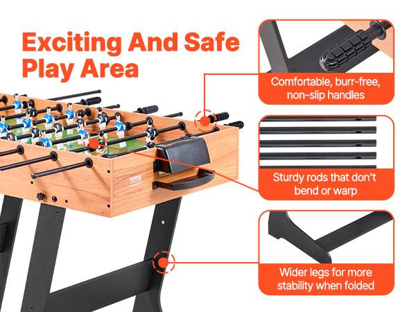 VEVOR Folding Foosball Table, 42 inch Standard Size Table, Indoor Full Size Foosball Tables for Home, Family, and Game Room, Durable Soccer Set, Includes 2 Balls