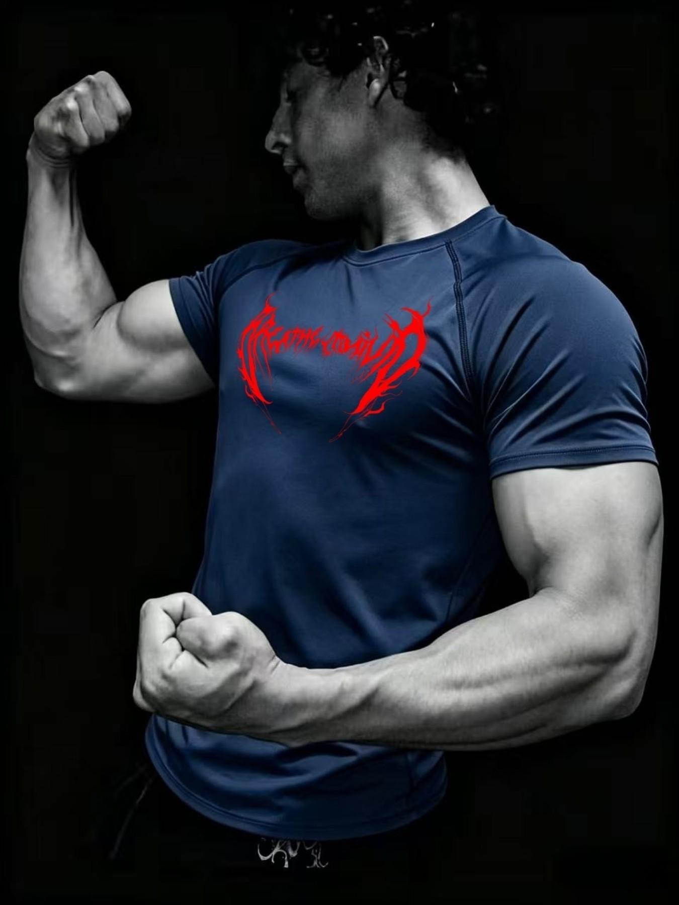 Men's Sporty Fitness T-Shirt, High Elasticity Quick-Dry Training Top, Ideal for Cycling and Workouts, Comfortable and Durable