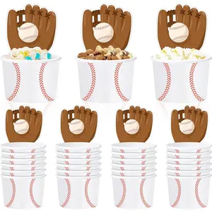 Suclain 24 Sets Baseball Paper Bowls with Baseball Cards, Ice Cream Bowls Disposable Snack Cups Soup Cups Thank You Cards Party Favors for Themed Party Decorations