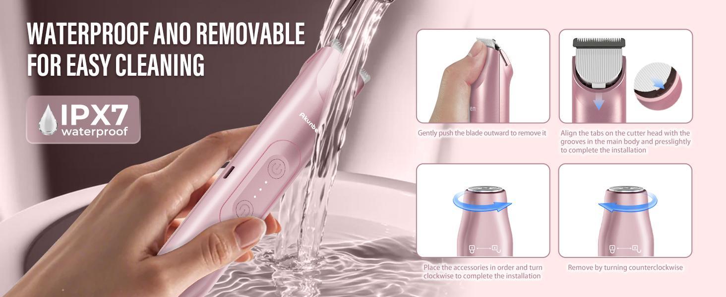 Akunbem Bikini Trimmer for Women, Electric Shaver and Razor Rechargeable 2-in-1 Body and Facial Epilator, Dual Heads for Painless Trimming of Pubic Hair, Face, Underarms and Legs, IP7 Waterproof. Christmas Gift New Year Gift Shaving Grooming.