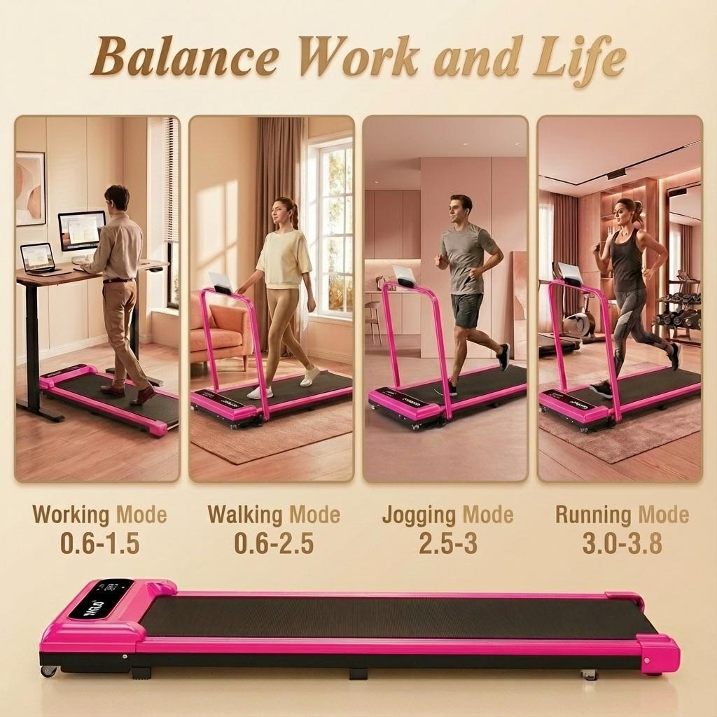 【Adjustable Incline】 YAGUD Foldable Treadmill, Low-Noise Motor Walking Pad, 265lbs Weight Capacity, Remote Control & Wheels for Easy mobility, Comes with Free Resistance Bands, Dual Shock-Absorption System Home Fitness Equipment