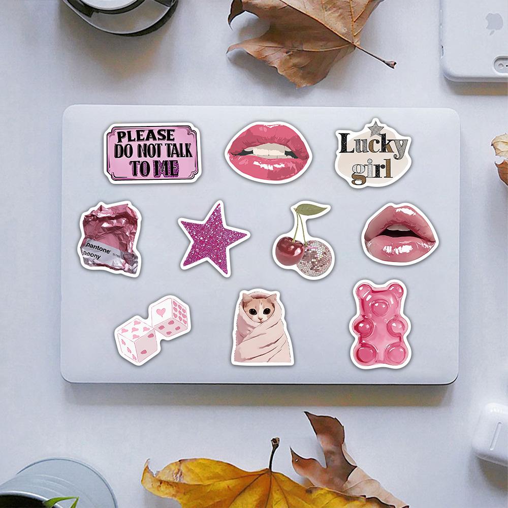 55pcs Pink Cartoon Stickers, Suitable for Scrapbooks, Diaries, Laptops, Water Bottles, Cars, Etc. A Gift with A Positive Message and Based on Beliefs.