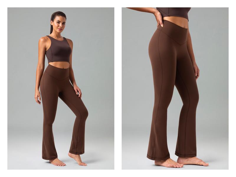 Colorfulkoala Women's No Front Seam 29.5" High-Waisted Mini Flare Leggings Seamless Front Pants Dreamlux Fabric Yoga Casual Wear