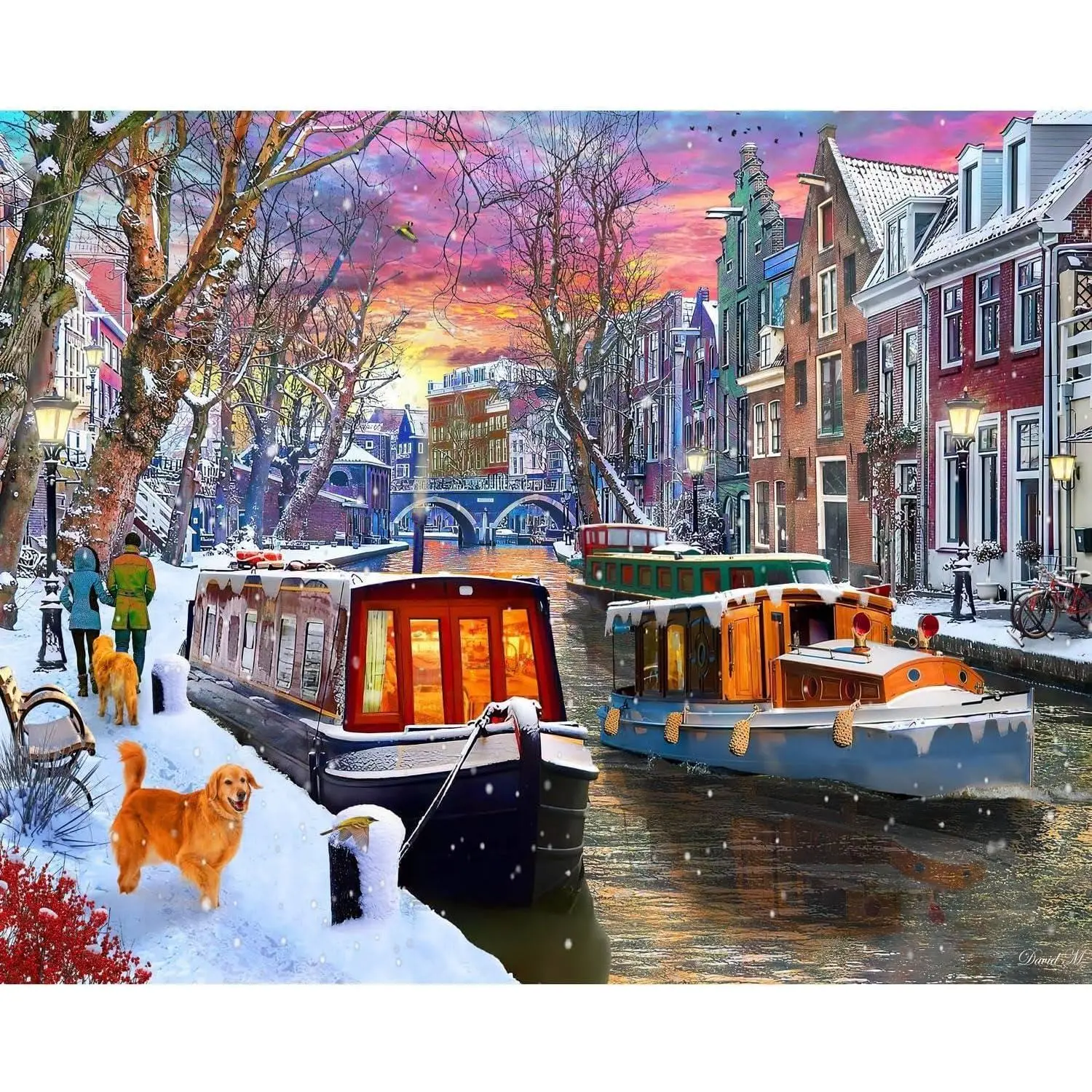 'Winter Canal' Jigsaw Puzzle 1000 Piece - Large Pieces - Fully Interlocking & Randomly Shaped Pieces