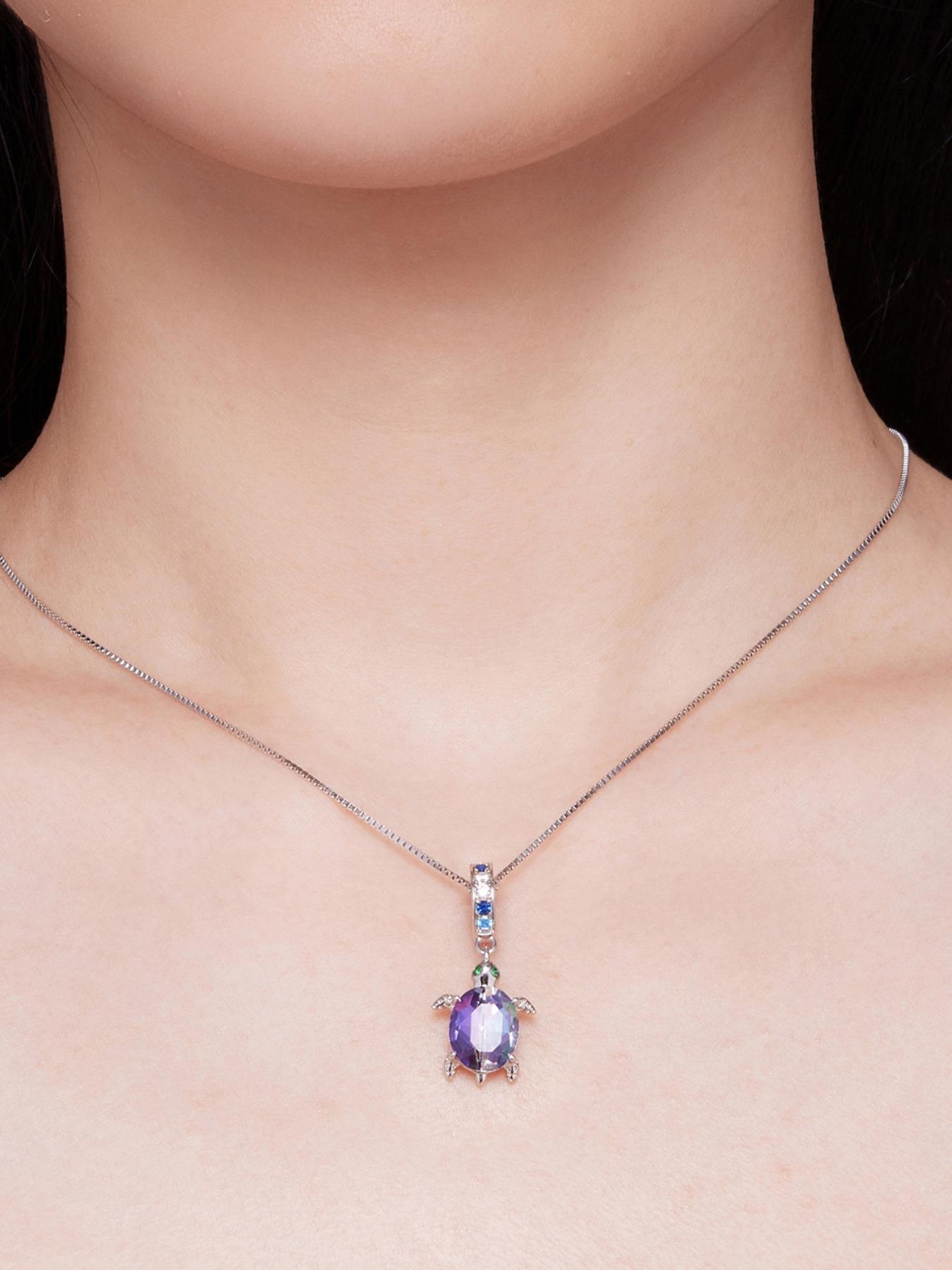 925 Sterling Silver Cute Turtle Design Pendant, Artificial Zircon Decor Pendant for Women & Girls, Fashion DIY Jewelry Accessories for Bracelet & Necklace, Charm Necklace