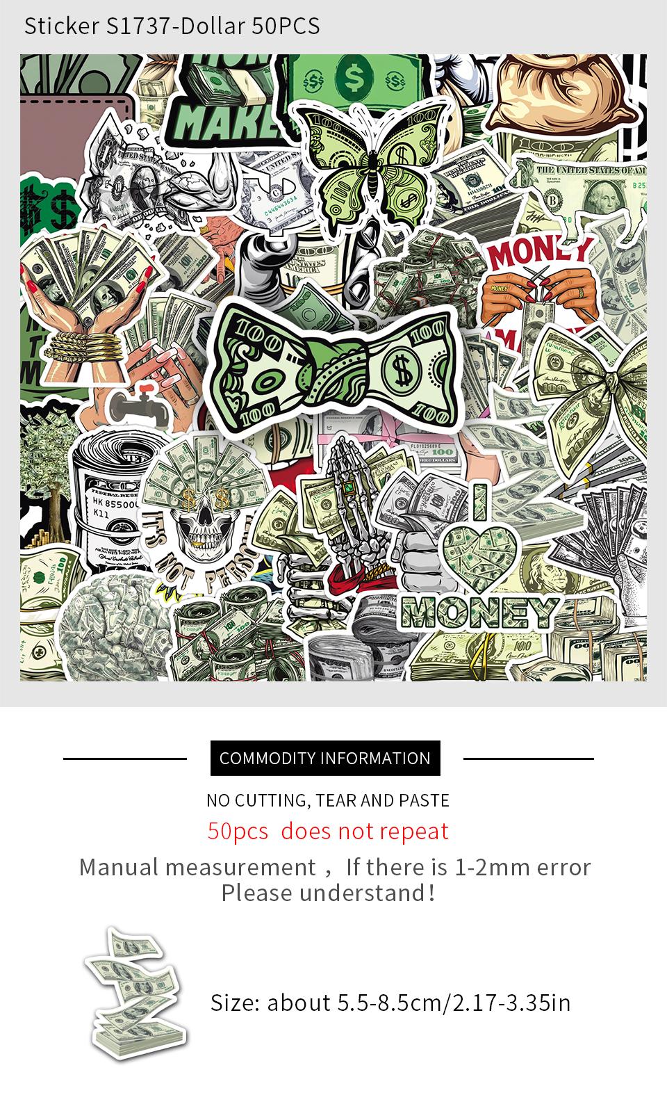 100-Pack Dollar Bill Stickers - 2 American Cash Designs, Creative Money Decals for Phone Cases, Laptops & DIY Projects (Foil Printing, Realistic Texture)