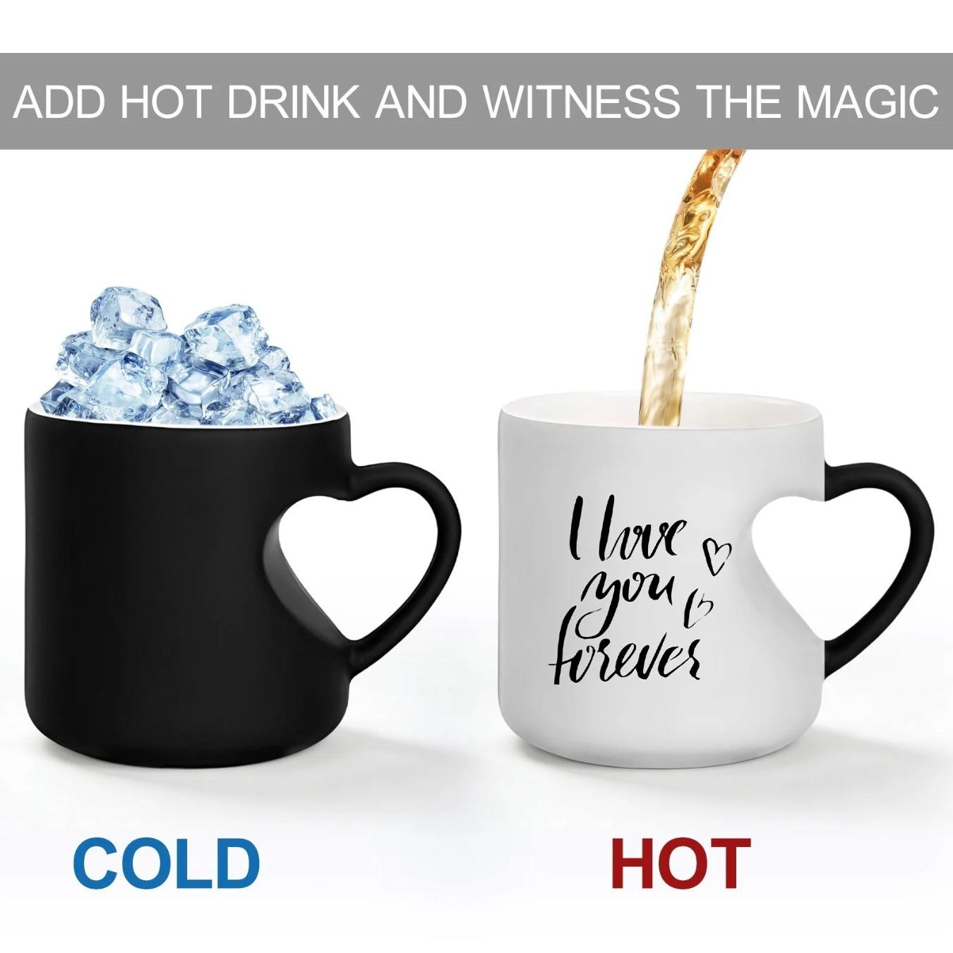 Heart Mug,Heart-Shaped Color Changing Ceramic Mug,Heart Shaped Mug,Coffee Cup With Handle That Reveals Surprise Design When Filled With Hot Beverage Romantic Gift For Her/Him