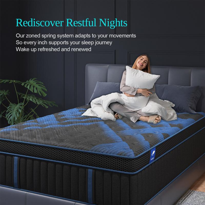 12"14" Twin Full Queen King Size Mattress in a Box Hybrid Pocket Spring Memory Foam, Medium Firm Ergonomic Mattress motion isolation